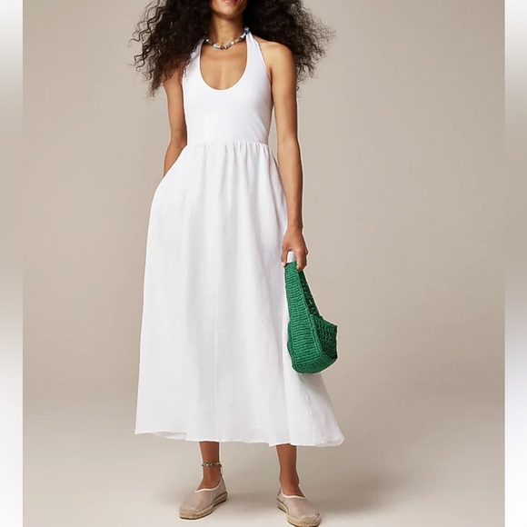 J. Crew Dresses & Skirts - J CREW WOMENS HALTER MIXY MIDI LONG DRESS LINEN WHITE MEDIUM CL648